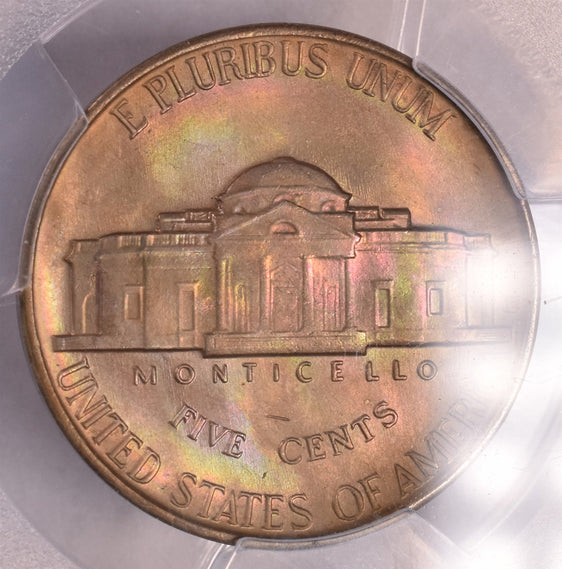 1939-D Jefferson Nickel - PCGS MS66+ - Reverse Of 1940 Rainbow Toned