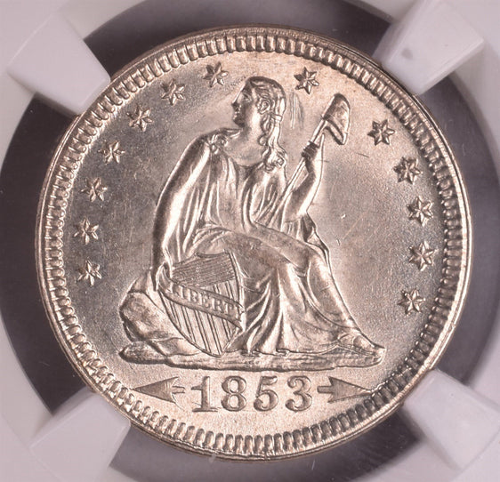 1853 Seated Liberty Silver Quarter - NGC MS65
