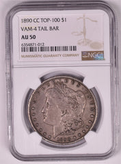 1890-CC Morgan Silver Dollar - NGC AU50 - VAM 4 Tail Bar