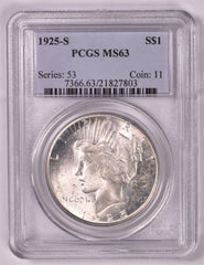 1925-S Peace Silver Dollar - PCGS MS63