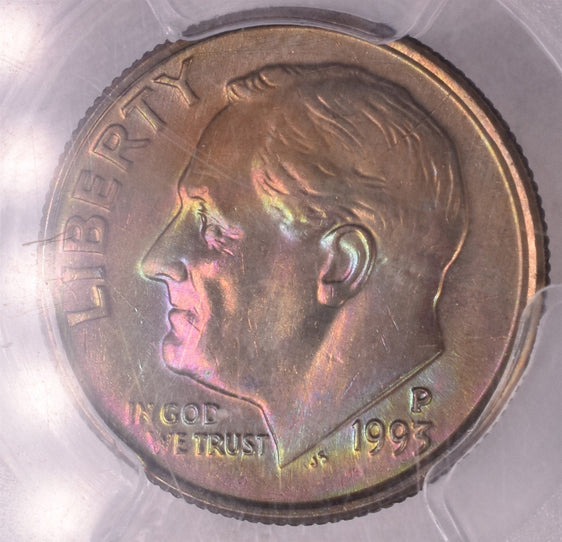 1993-P Roosevelt Dime - PCGS MS65 - Rainbow Toned