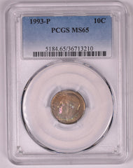 1993-P Roosevelt Dime - PCGS MS65 - Rainbow Toned