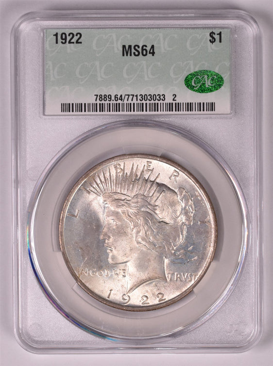 1922 Peace Silver Dollar - CAC MS64