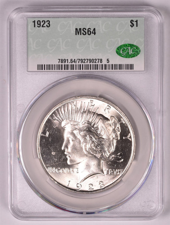 1923 Peace Silver Dollar - CAC MS64