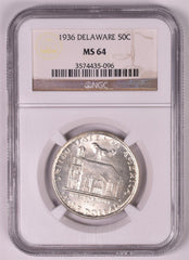 1936 Delaware Commemorative Silver Half Dollar - NGC MS64