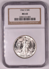 1942-S Walking Liberty Silver Half Dollar - NGC MS65