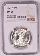 1942-S Walking Liberty Silver Half Dollar - NGC MS66