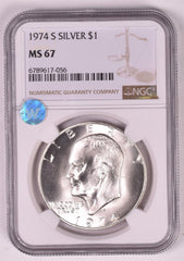 1974-S Eisenhower Silver Dollar - NGC MS67 - Sight White
