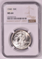 1940 Walking Liberty Silver Half Dollar - NGC MS64