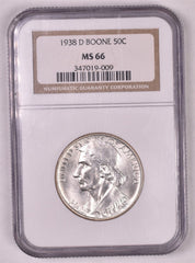 1938-D Boone Commemorative Silver Half Dollar - NGC MS66