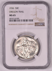 1936 Oregon Trail Commemorative Silver Half Dollar - NGC MS65