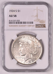 1924-S Peace Silver Dollar - NGC AU58