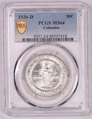 1936-D Columbia Commemorative Silver Half Dollar - PCGS MS64