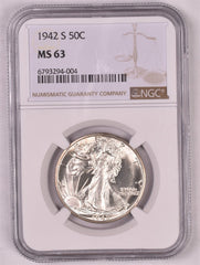 1942-S Walking Liberty Silver Half Dollar - NGC MS63