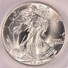 1943 Walking Liberty Silver Half Dollar - ANACS MS64