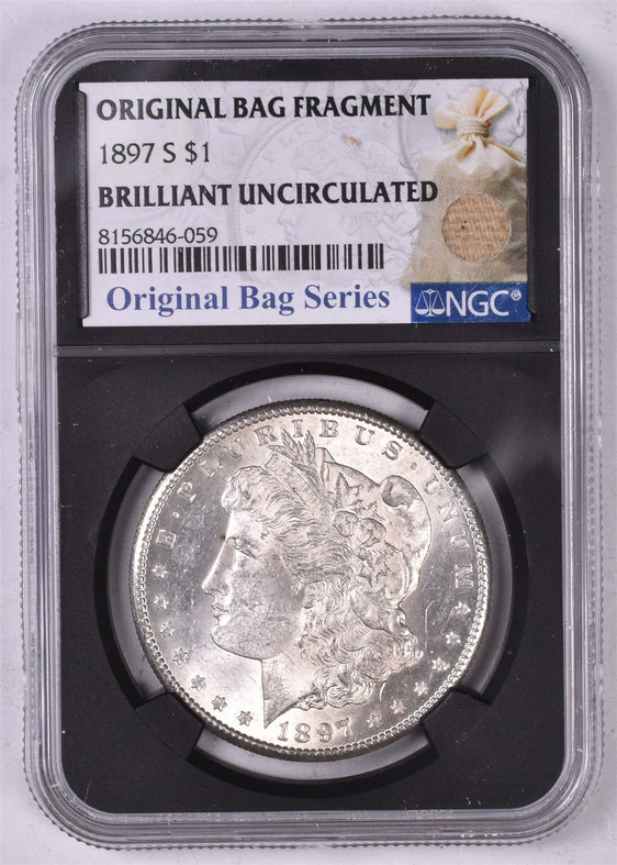 1897-S Morgan Silver Dollar NGC Brilliant UNC - Relic Label Original Bag Series