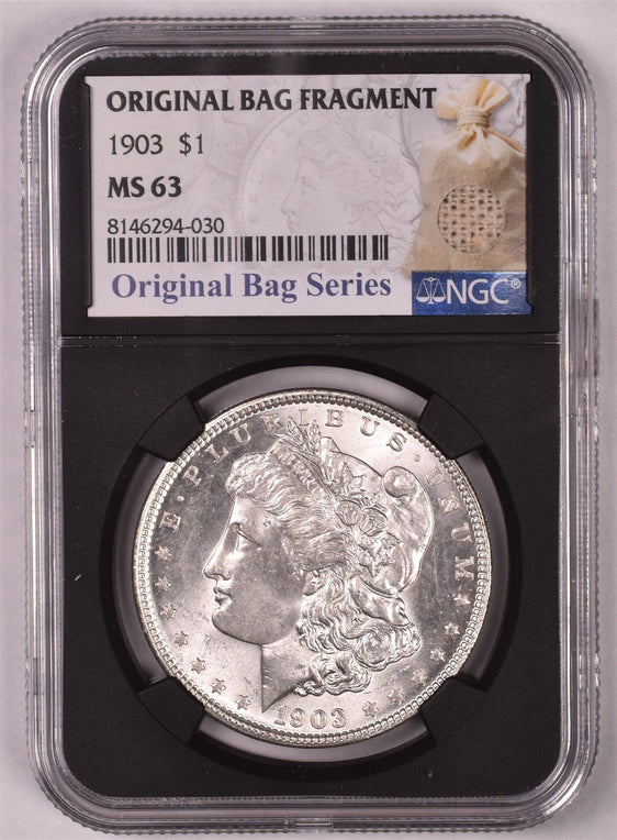 1903 Morgan Silver Dollar - NGC MS63 - Relic Bag Label Stock Photos