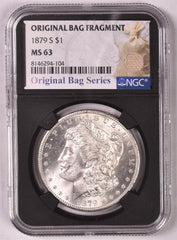 1879-S Morgan Silver Dollar - NGC MS63 - Relic Bag Label Stock Photos