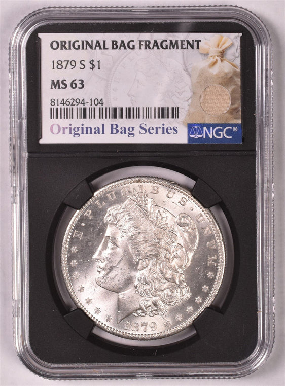 1879-S Morgan Silver Dollar - NGC MS63 - Relic Bag Label Stock Photos