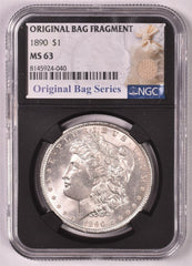 1890 Morgan Silver Dollar - NGC MS63 - Relic Bag Label Stock Photos