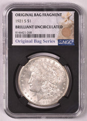 1921-S Morgan Dollar NGC Brilliant UNC - Relic Bag Label Series Stock Photos