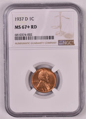 1937-D Lincoln Wheat Penny Cent - NGC MS67+ RD