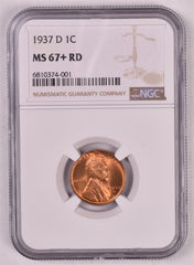 1937-D Lincoln Wheat Penny Cent - NGC MS67+ RD