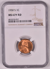 1950-S Lincoln Wheat Penny Cent - NGC MS67+ Plus RD