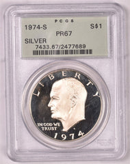 1974-S Eisenhower Silver Dollar - PCGS PR67 - OGH Old Green Holder