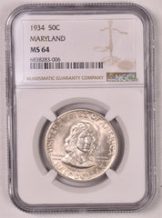 1934 Maryland Commemorative Silver Half Dollar - NGC MS64