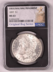 1897 Morgan Silver Dollar - NGC MS63 - Relic Bag Label Stock Photos