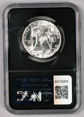 1953-S Franklin Silver Half Dollar - NGC MS64 - Relic Bag Label Stock Photos