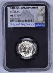 1944-S Jefferson Nickel - NGC MS67 5FS -Original Relic Bag Label