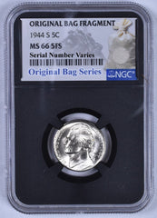 1944-S Jefferson Nickel - NGC MS66 5FS - Relic Bag Label Stock Photos