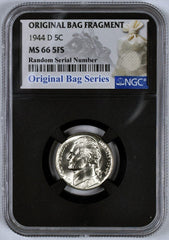 1944-D Jefferson Nickel - NGC MS66 5FS - Relic Bag Label Stock Photos