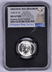 1943-D Jefferson Nickel - NGC MS67 5FS - Relic Bag Label Stock Photos