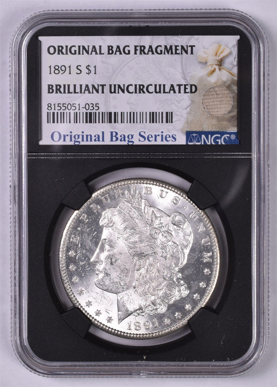 1891-S Morgan Silver Dollar - NGC Brilliant Unc - Original Relic Bag Label