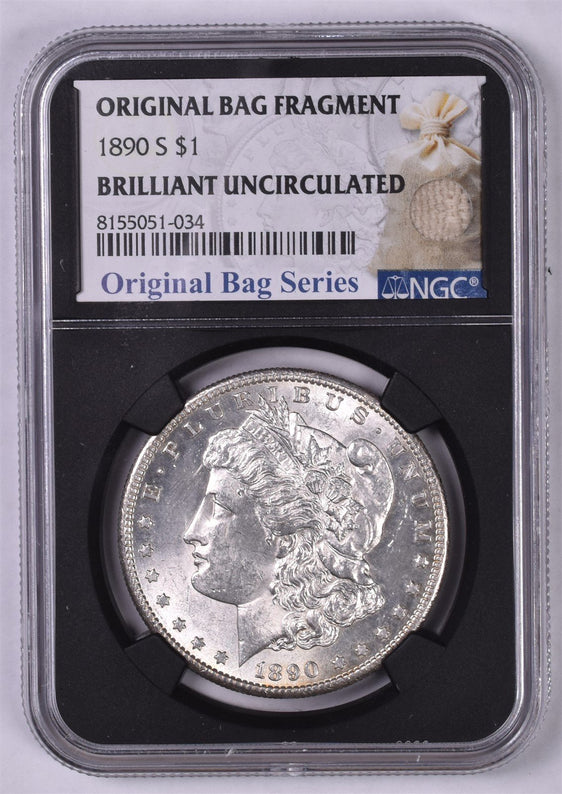 1890-S Morgan Silver Dollar - NGC Brilliant UNC - Original Relic Bag Label