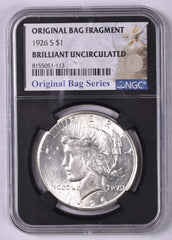 1926-S Peace Silver Dollar - NGC Brilliant UNC - Relic Bag Label Stock Photos