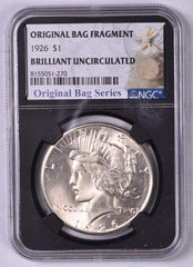 1926 Peace Silver Dollar - NGC Brilliant UNC - Relic Bag Label Stock Photos