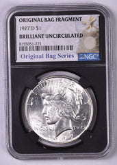 1927-D Peace Silver Dollar - NGC Brilliant UNC Original Relic Bag Label Series