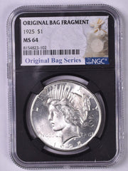 1925 Peace Silver Dollar - NGC MS64 Relic Bag Label Stock Photos