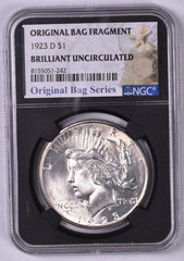 1923-D Peace Silver Dollar - NGC Brilliant UNC Relic Bag Label Stock Photos