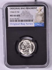 1944-D Jefferson Nickel - NGC MS66 6FS - Original Relic Bag Label