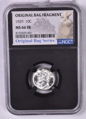 1929 Mercury Silver Dime - NGC MS66 FB - Original Bag Label Series - Relic