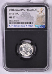 1944 Mercury Silver Dime - NGC MS67 - Relic Bag Label Stock Photos