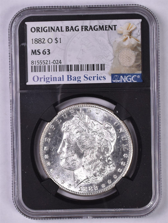 1882-O Morgan Silver Dollar - NGC MS63 - Relic Bag Label Stock Photos