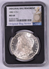 1882-O Morgan Silver Dollar - NGC MS64 - Relic Bag Label Stock Photos