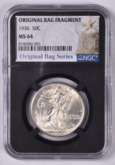 1936 Walking Liberty Silver Half Dollar - NGC MS64 - Original Relic Bag Label