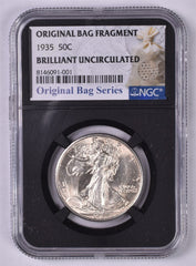 1935 Walking Liberty Silver Half Dollar - NGC Brilliant UNC - Relic Bag Label